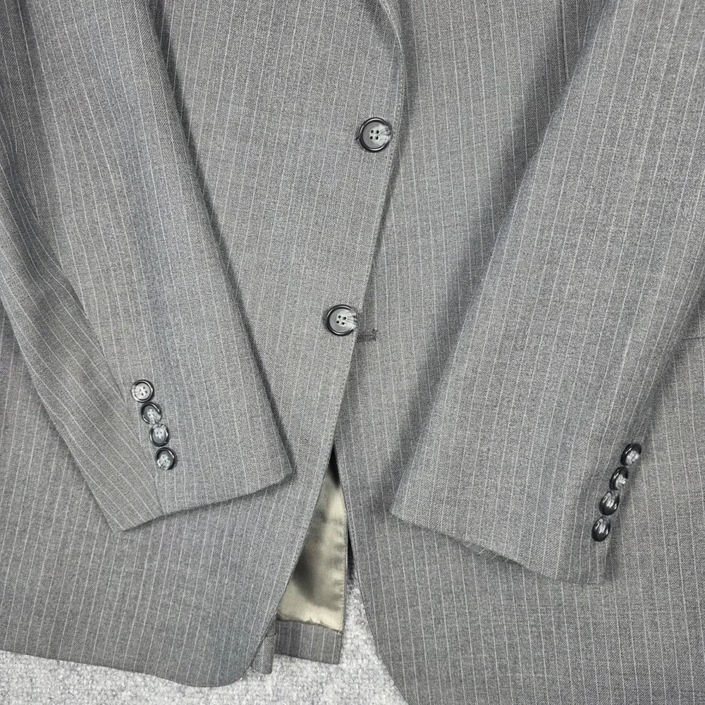 Vtg Cricketeer 3 Piece Suit Mens 42L Grey Wool Pinstripe Union Made USA Mobster
